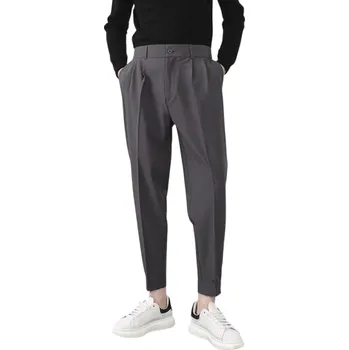 Pánské společenské kalhoty s kapsami Jednobarevné Elegantní rovný střih Pohodlné kalhoty pro muže do práce i na slavnostní akce šedá 31