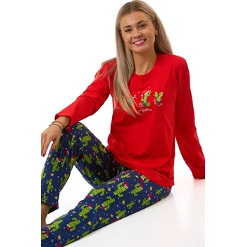 Dámské pyžamo Dámské červené vánoční pyžamo s motivem kaktusů a hvězd 1B2272 červená S