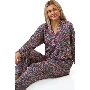 Dámské noční prádlo Hřejivé fialové dámské pyžamo z termo materiálu s kvítím 1DF0042 fialová l