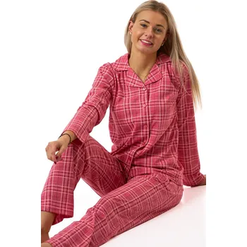 Dámské pyžamo Elegantní malinově růžové dámské pyžamo s jemným károvaným vzorem 1B2273 růžová xl