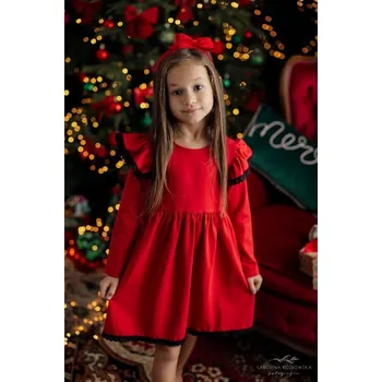 Dívčí šaty Červené dívčí šaty Lily Grey s černým lemováním rukávů 104 / 4 roky