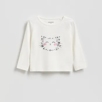 Dětská móda Reserved - Tričko s potiskem - krémová - 426FT-01X - 426FT-01X-116