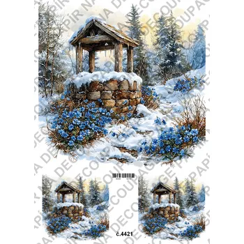 Umělecký papír Rýžový a soft papír na decoupage - Studna v zimě - KB4421 Materiál: Soft, Rozměr: A4
