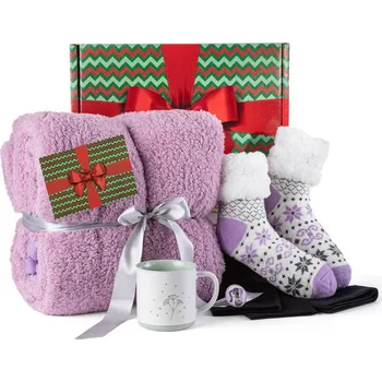 Dárkový potravinový koš Dárkový balíček HŘEJIVÁ POHOTOVOST PRO ŽENY vel. S ponožky 36-40