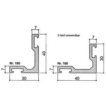 Dveřní kování Dorazová a těsnící lišta 180, rozměr 30 x 40, přířez na míru, hliník natur (150 mm)