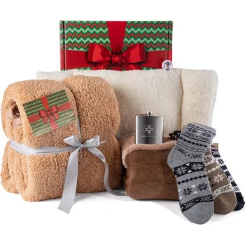 Dárkový potravinový koš decoDoma - Dárkový balíček HŘEJIVÁ POHOTOVOST PRO MUŽE vel. L ponožky 35-38