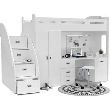 Dětská postýlka Světmimi Postel se schody,stolem a šatní skříní BÍLÁ