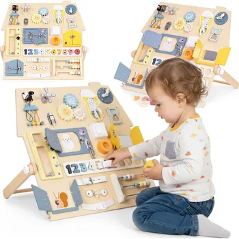 Dřevěná hračka Velká dřevěná montesori senzorická tabule pro děti, vzdělávací panel XL