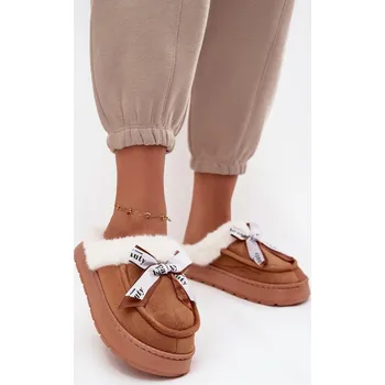 Dámské pantofle Boto Dámské pantofle s kožešinou a mašlí hnědé Fenella Boto hnědá | krémová 3446086