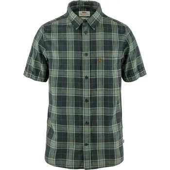 Pánská košile pánská košile s krátkým rukávem FJÄLLRÄVEN Övik Travel Shirt SS M Dark Navy-Patina Green - XL