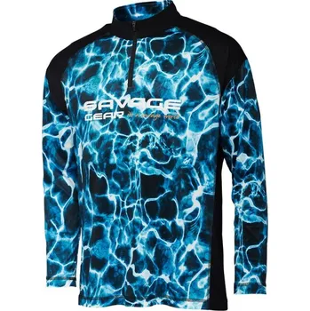 Rybářské oblečení Tričko Savage Gear Marine UV Long Sleeve Tee Sea Blue Velikost XXL