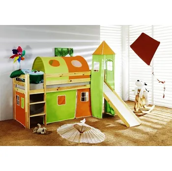 Dětská postel Světmimi Postel se skluzavkou PŘÍRODNÍ zeleno-oranžová Věžička: NE, Tunel: NE