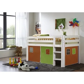 Dětská postel Světmimi Vyvýšená postel BÍLÁ zeleno/oranžová Věžička: NE, Tunel: NE