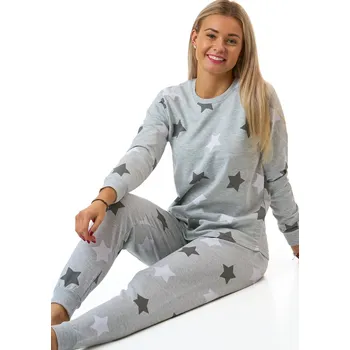 Dámské pyžamo Dámské pyžamo z teplé bavlny šedé s tmavě šedými a bílými hvězdami 1TB0110 šedá s