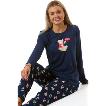 Dámské pyžamo Dámské pyžamo z teplé bavlny tmavě modré s medvědem 1TB0108 modrá xl
