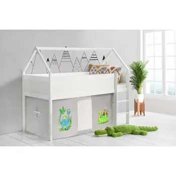 Dětská postel Světmimi Vyvýšená domečková postel DINO 90 x 200 cm BÍLÁ