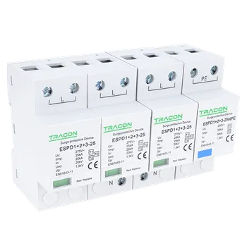 Přepěťová ochrana Tracon ESPD1+2+3-25-3+1P Svodič přepětí AC, typ T1+T2+T3,neodnímatelný modul (Tracon ESPD1+2+3-25-3+1P)