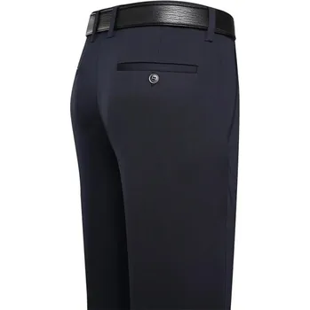 Pánská móda Pánské společenské kalhoty s kapsami Elegantní rovný střih Jednobarevné Pohodlné kalhoty pro muže do práce i na oslavy tmavě modrá 32