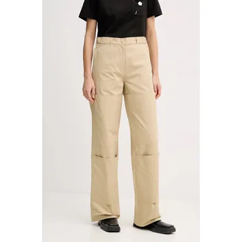 Dámské kalhoty Bavlněné kalhoty Kenzo dámské, béžová barva, jednoduché, high waist, FF52PA1009DL.11 80X, vel. 36