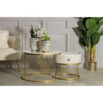 Konferenční stolek Sada konferenčních stolků Odessa 70 cm krémová / zlatá