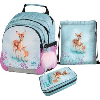 Set školních potřeb Školní batoh pro prvňáčka Srnečci – 3dílný set s velkým penálem Ulitaa