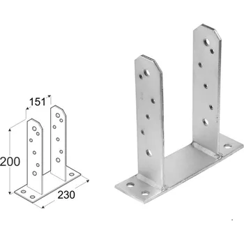 Tesařské kování DOMAX PST šroubovací patka sloupku typu TT Žárový zinek (ZNO) PST 150 - 151 x 230 x 60 x 200 mm (8 ks)