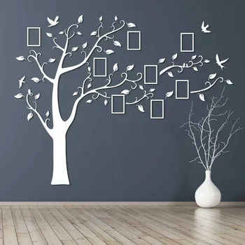 Obraz Dřevěný rodostrom na zeď s fotorámečky, Bílá | DUBLEZ
