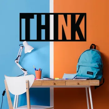 Obraz Dřevěný nápis na zeď - THINK, Černá | DUBLEZ