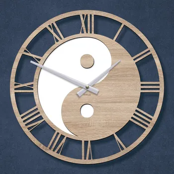 Hodiny Nástěnné hodiny s motivem Jin jang, Dub Sonoma | DUBLEZ