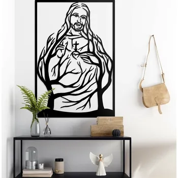 Obraz Dřevěný obraz - Srdce Ježíšovo, Černá | DUBLEZ