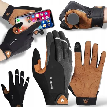 Cyklistické rukavice CYKLISTICKÉ RUKAVICE MTB SPORTOVNÍ CELOPRSTOVÉ GELOVÉ SBR KOŽENÉ DOTYKOVÉ