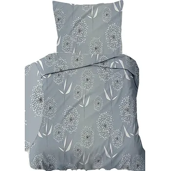 Povlečení 4sleep Krepové povlečení 140 × 200 + 70 × 90 cm - Pampeliška bílá na šedém