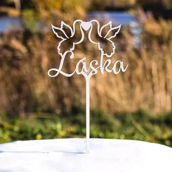 Obraz Ozdoba na svatební dort - dvě labutě a nápis Láska | DUBLEZ