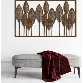 Obraz Dřevěný obraz na stěnu - Listy na stoncích, Ořech | DUBLEZ