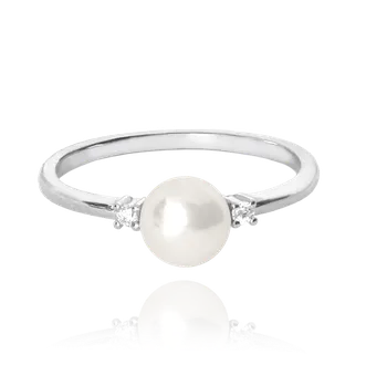 Prsten MINET Stříbrný prsten s perlou a bílými zirkony vel. 60 JMAS7034SR60