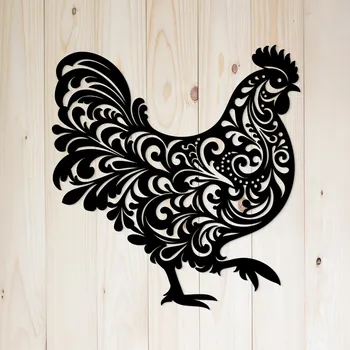 Obraz Dřevěný obraz s ornamenty - Slepice, Černá | DUBLEZ