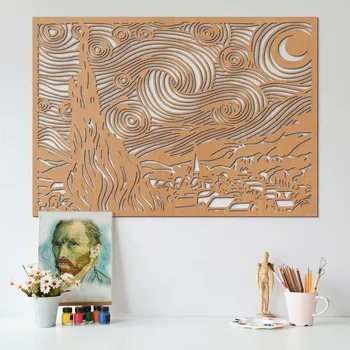 Obraz Dřevěný obraz Vincent van Gogh - Hvězdná noc, Buk | DUBLEZ