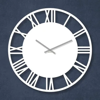 Hodiny Dřevěné hodiny na zeď - Římská čísla - Silver, Bílá | DUBLEZ