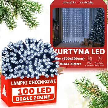 Vánoční dekorace VÁNOČNÍ OSVĚTLENÍ NA STROMEČEK 100 LED + ZÁVĚS 3x3 300 LED BÍLÁ STUDENÁ SVÁTEČNÍ