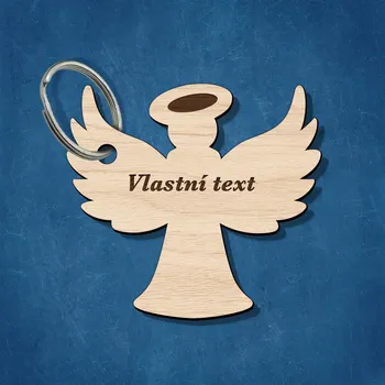 Dřevěný přívěšek na klíče - Anděl s vlastním textem | DUBLEZ