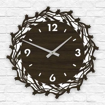 Hodiny Dřevěné hodiny do obýváku - Tulipány, Wenge | DUBLEZ