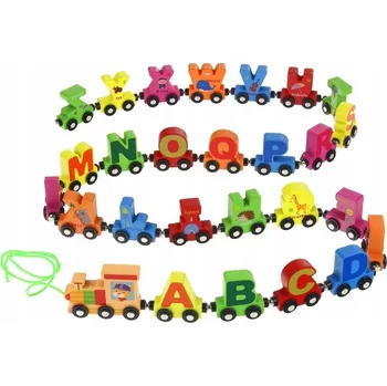 Vláček a vláčkodráha Dřevěný Vláček Abeceda Písmenka Na Kolečkách Vagónky