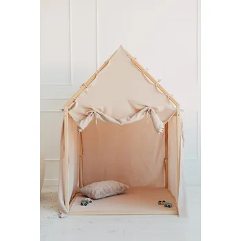 Dětský domeček Dřevěný domek pro děti s roletkou BÉŽOVÝ