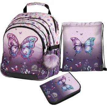 Set školních potřeb Školní batoh pro prvňáčky Ulitaa - Motýl, 3dílný set