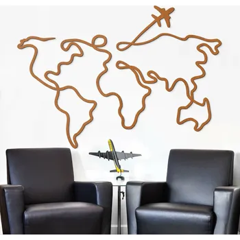 Minimalistická mapa světa na zeď, Třešeň | DUBLEZ