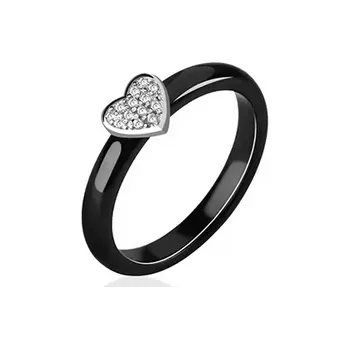 Prsten Prosperk Keramický prstýnek černý se srdíčkem Velikost prstenů: 9 (EU: 59-61)