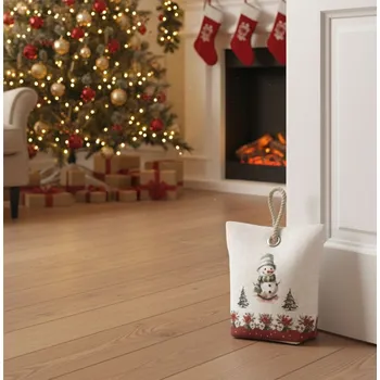 Polštář Dveřní zarážka - závaží, Sněhulák a vánoční hvězdy, 22 x 23 cm