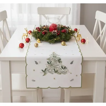 Vánoční dekorace Ubrus Vánoční, Vánoční zelený stromeček, krémový