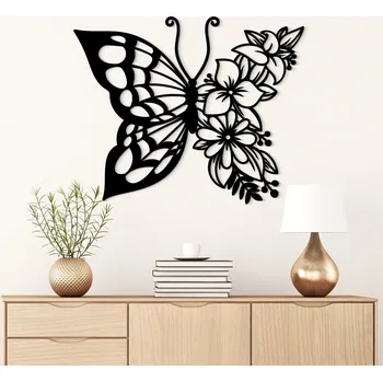 Obraz Nástěnná květinová dekorace - Motýlek, Černá | DUBLEZ