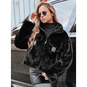 Černý dámský kožíšek s ozdobnými klopami TY5249 Velikost: S